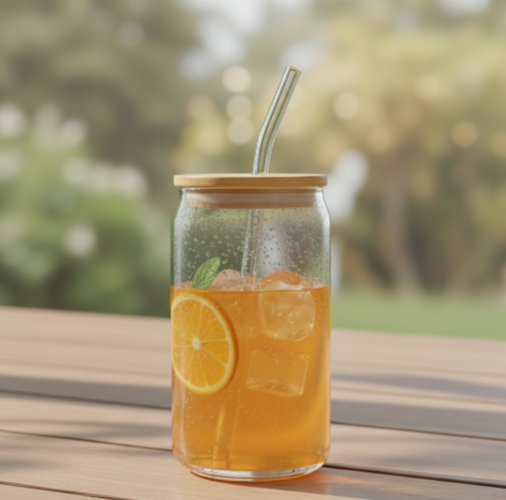 Vaso Vidrio Con Tapa de Bambú + Sorbito - Be-eme Tienda Online