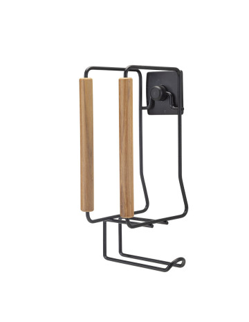 Porta rollo x3 adhesivo negro y madera 12x14x26 cm 2