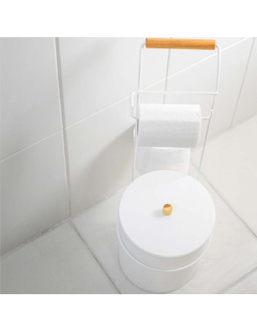Soporte de piso para papel higienico con papelera