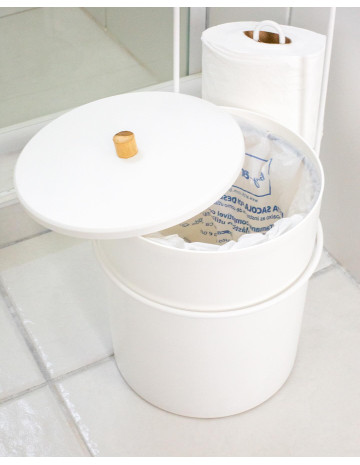 Soporte de piso para papel higienico con papelera 2