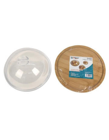 Cubre tortas redondo de acrílico con plato de bambú 24 cm 2