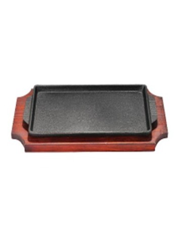 Plancha hierro rectangular con asas 19x12 cm con base madera