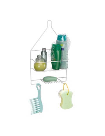 Porta shampoo con jaboner y percha blanco 25x10x42 cm 2