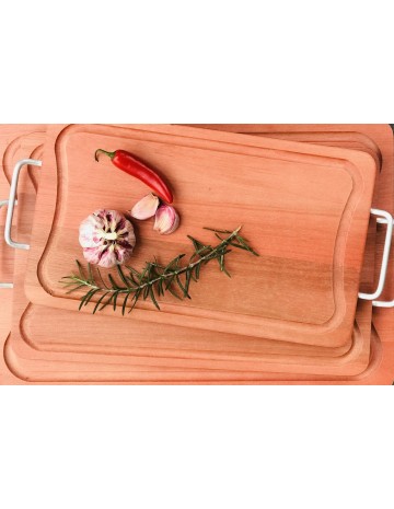 Tabla madera eucalipto c/asas de aluminio 44x25x1.8 cm 2