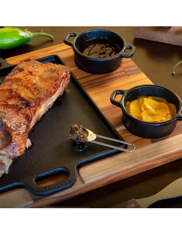 Plancha de hierro fundido con 2 platos y soporte de...