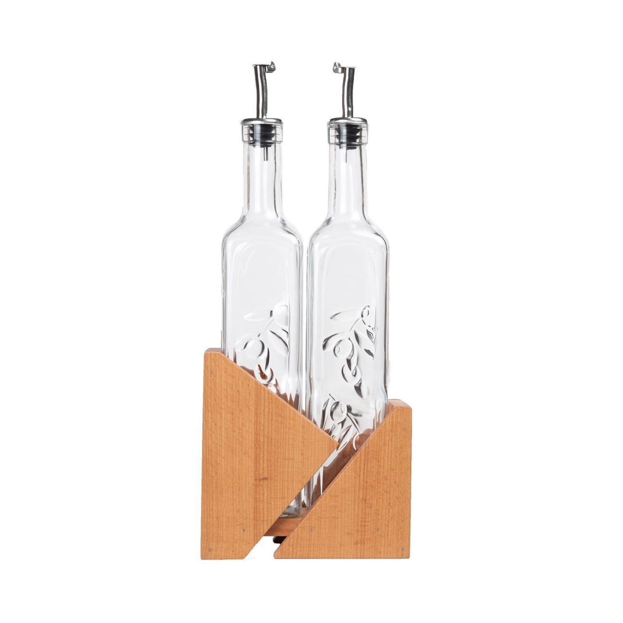 Vinagrera y Aceitera de Vidrio con Soporte de Madera - Be-eme Tienda Online