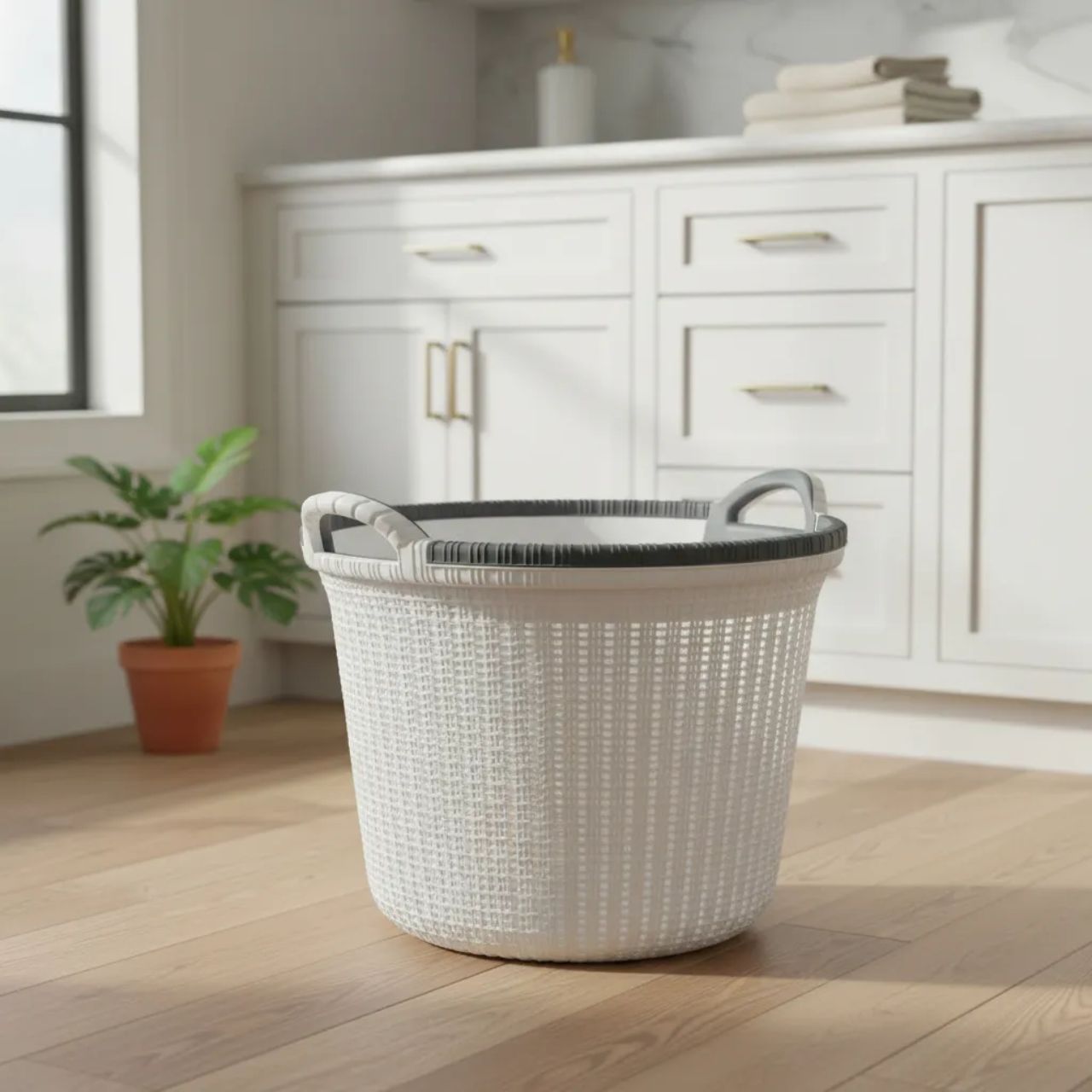 Canasto Ropa 32 Lts Con Manija Simil Rattan Color Blanco - Be-eme Tienda Online