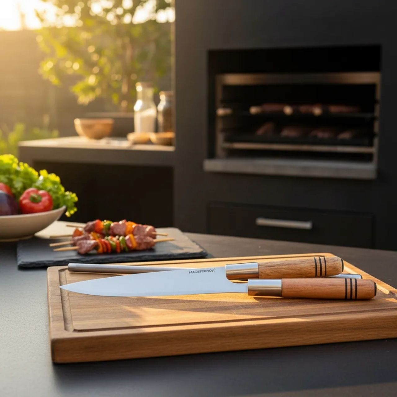 Set Asador cuchillo y Chaira Mango Madera - Be-eme Tienda Online