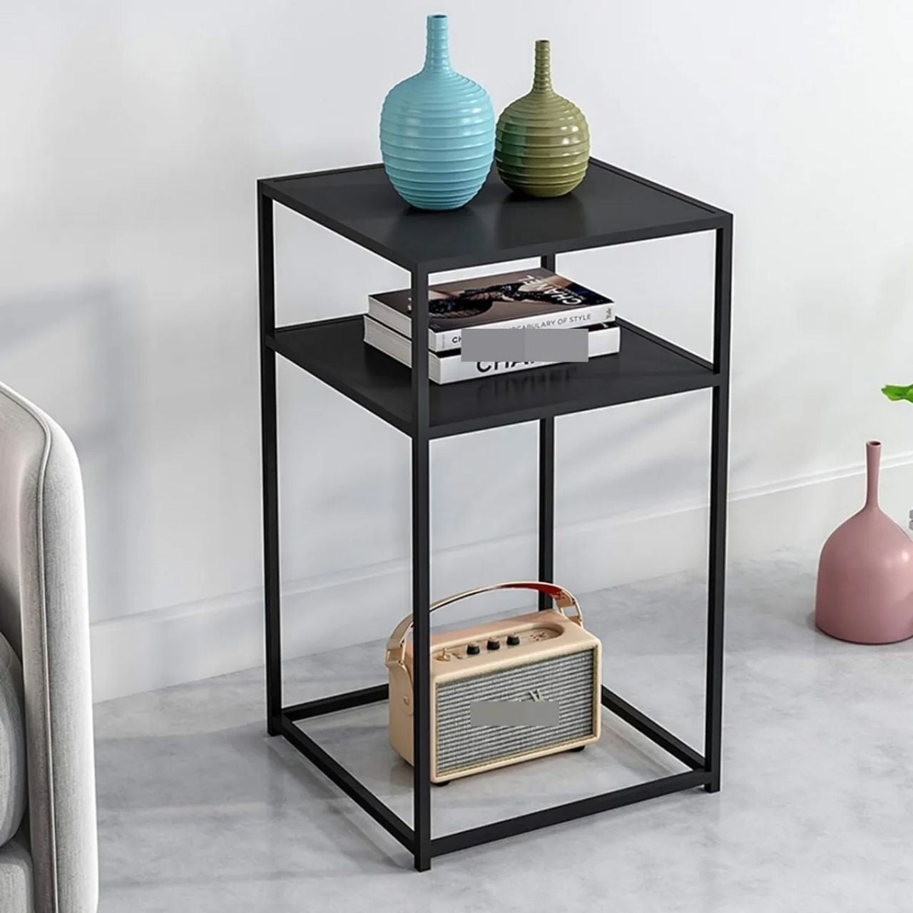 Mesa Auxiliar Metal Negro 2 Estantes (SIN STOCK) - Be-eme Tienda Online